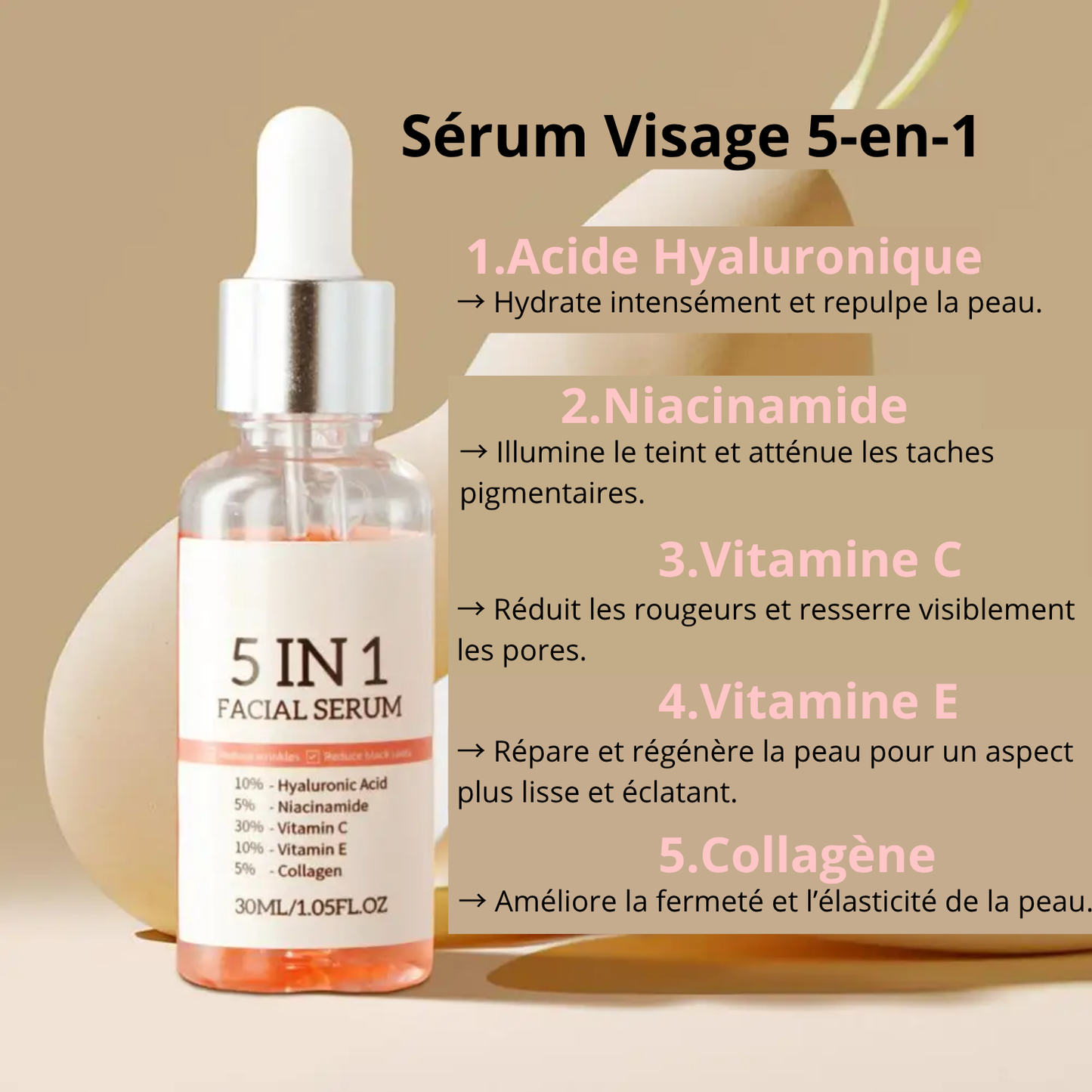 NOVASKIN SÉRUM VISAGE À L’ACIDE HYALURONIQUE 5-EN-1 RAFFERMISSANT